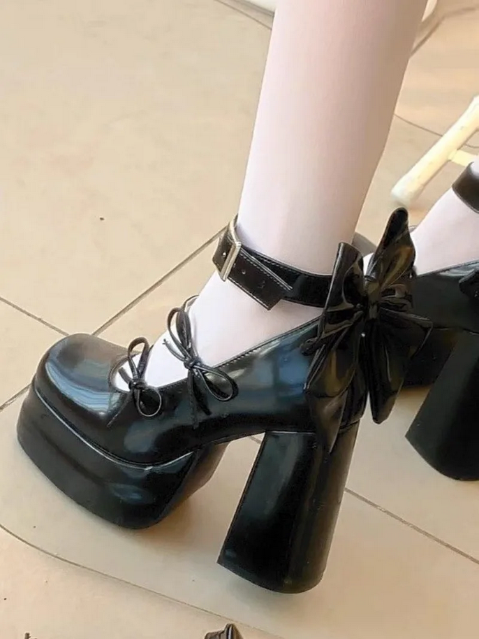 Retro Mary Jane Platform Shoes  Elegant Waterproof Big Bow Women's Heels