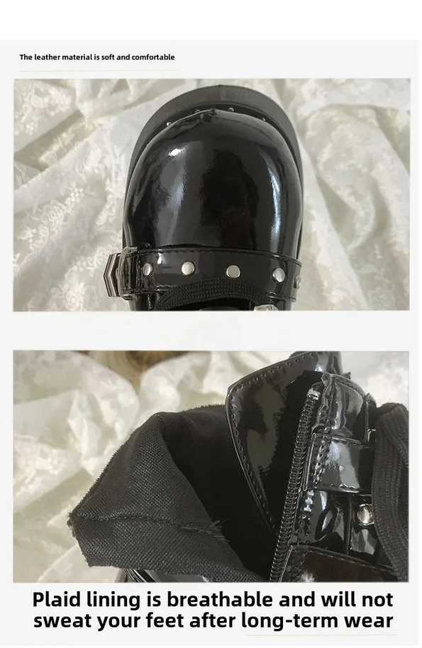 Punk Rivet Motorcycle Boots - Women's Thick Bottom Round Toe Short Boots