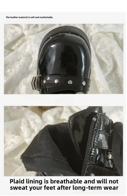 Punk Rivet Motorcycle Boots - Women's Thick Bottom Round Toe Short Boots