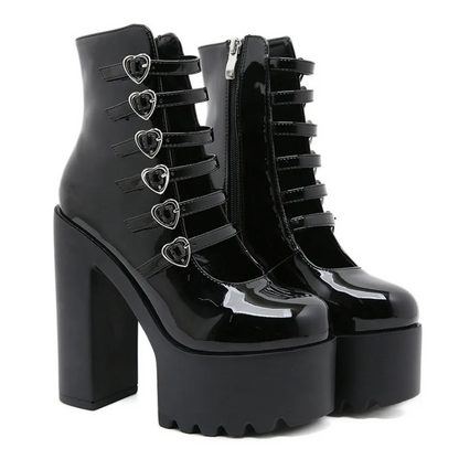 Block Heel Pumps Fashion Buckle Strap Heart Design Dress Shoes for Women