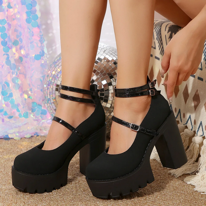 Chunky Platform Pumps - Sweet Ankle Strap Square Heel High Heels for Women