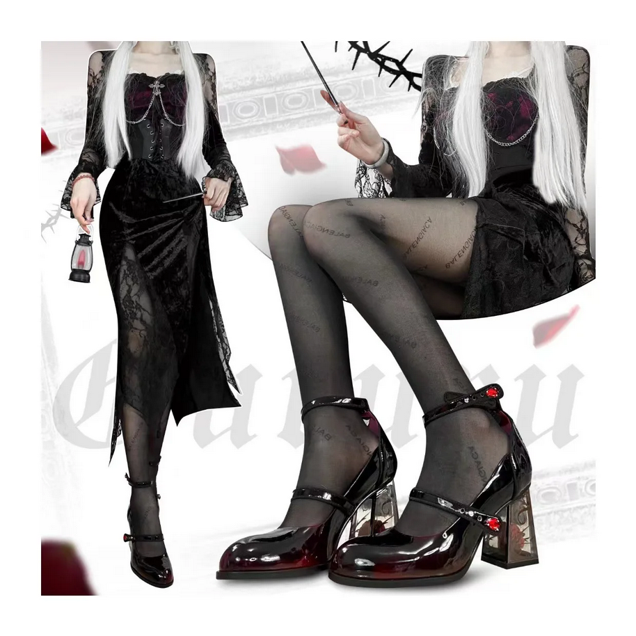 Punk Gothic High Heel Pumps - Rose Heeled Leather Lolita Shoes for Women
