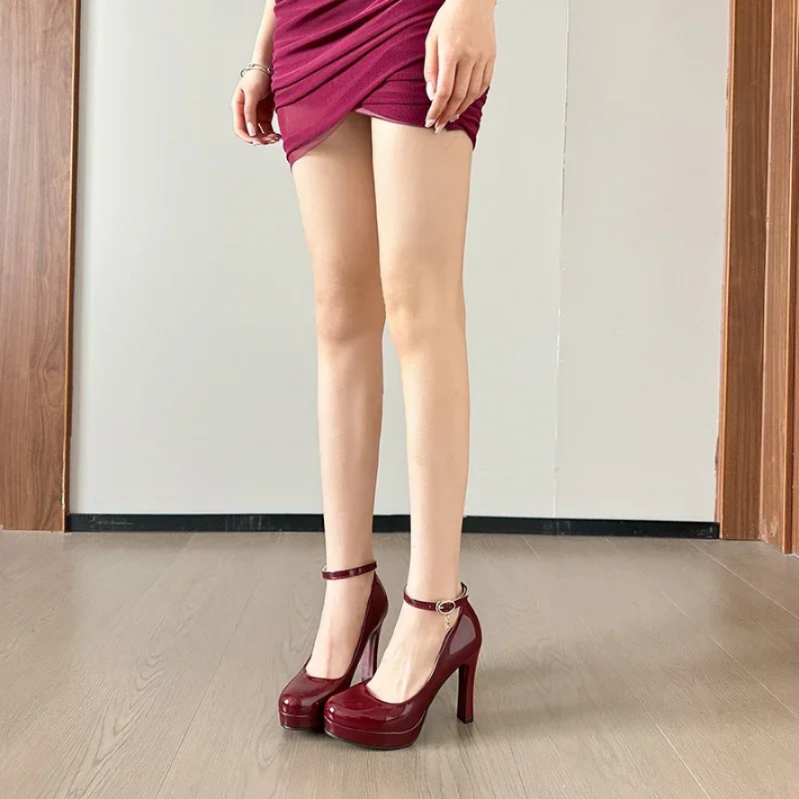 Waterproof Platform High Heels Sexy Patent Leather Thick Sole Pumps