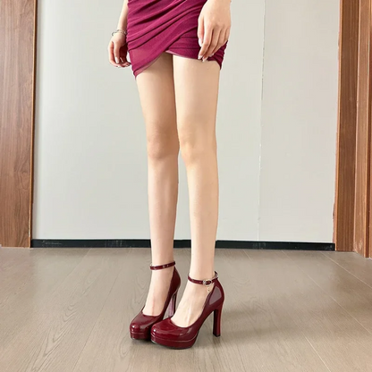 Waterproof Platform High Heels Sexy Patent Leather Thick Sole Pumps