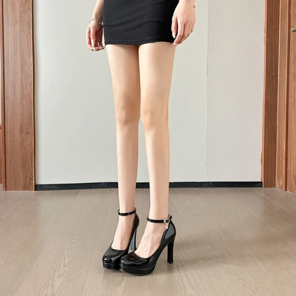 Waterproof Platform High Heels Sexy Patent Leather Thick Sole Pumps