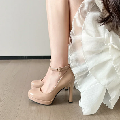 Waterproof Platform High Heels Sexy Patent Leather Thick Sole Pumps
