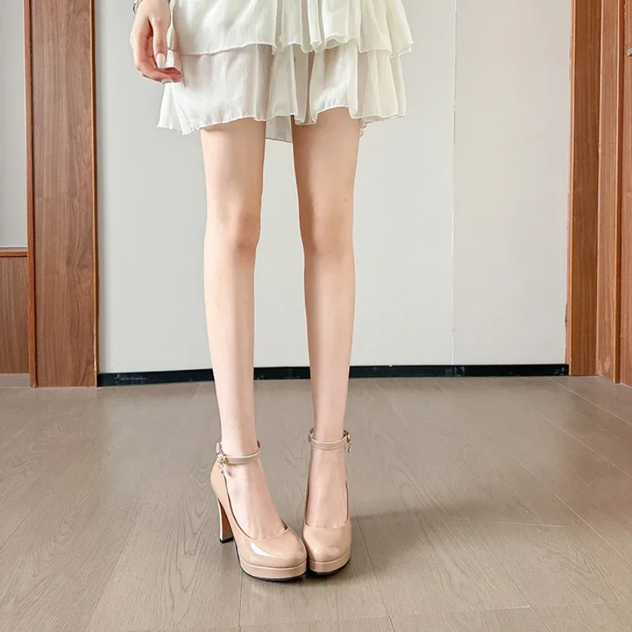 Waterproof Platform High Heels Sexy Patent Leather Thick Sole Pumps