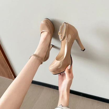 Waterproof Platform High Heels Sexy Patent Leather Thick Sole Pumps
