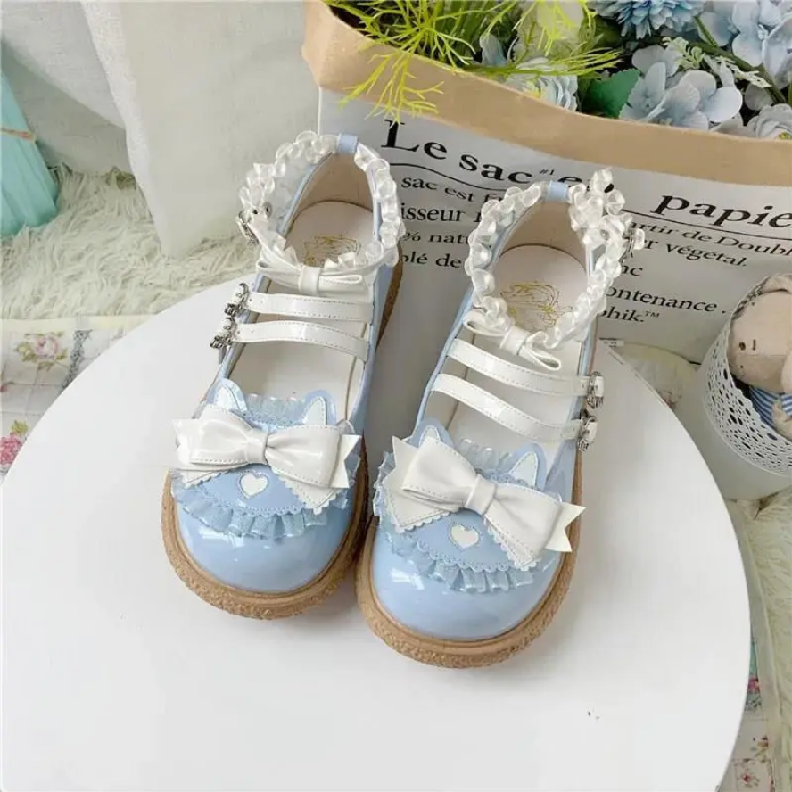 Sweet Lolita Flat Platform Shoes Strawberry Bowknot Lace