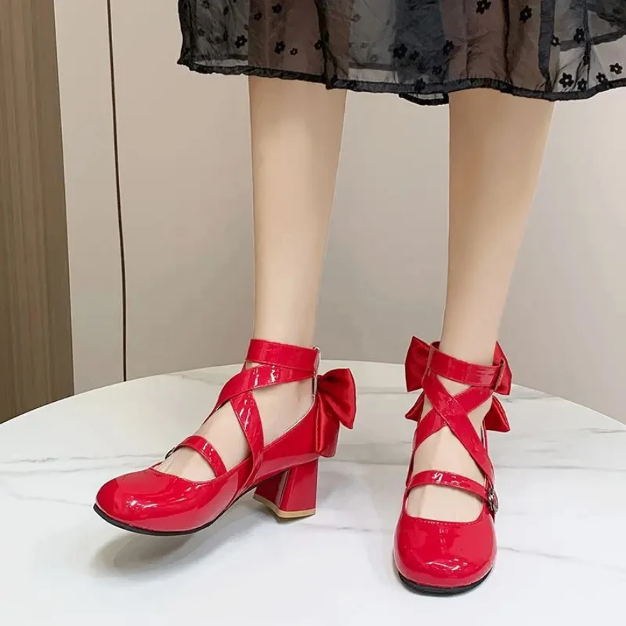 Lolita Red Bow High Heels Sweet Kawaii Bow Detail Pumps