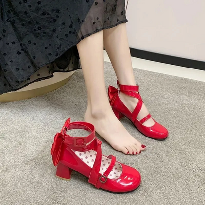 Lolita Red Bow High Heels Sweet Kawaii Bow Detail Pumps