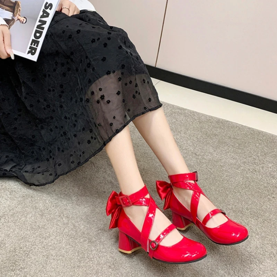 Lolita Red Bow High Heels Sweet Kawaii Bow Detail Pumps