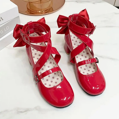 Lolita Red Bow High Heels Sweet Kawaii Bow Detail Pumps