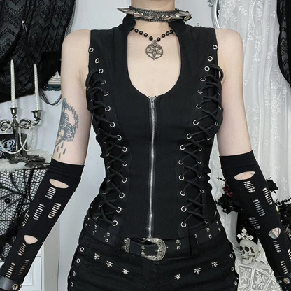 Goth Dark Punk Sleeveless Tank Top - Bandage Corn Design Streetwear for Women