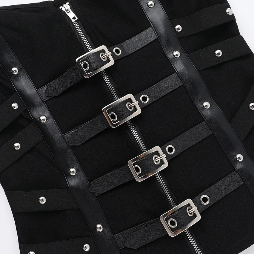 Goth Dark Punk Leather Corset Top Grunge Buckle Strapless Corset