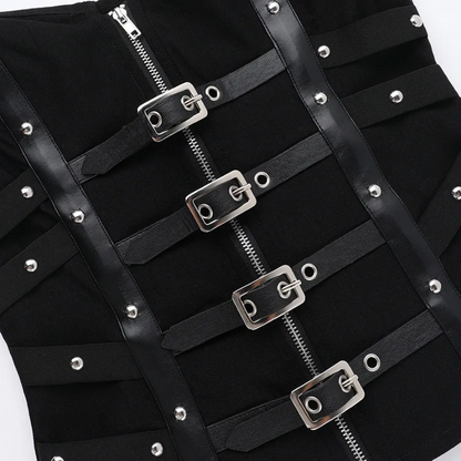 Goth Dark Punk Leather Corset Top Grunge Buckle Strapless Corset