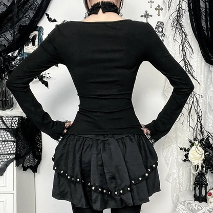 Elegant Lace Side Patchwork Long Sleeve Top Fashion Feminine Blouse for Women