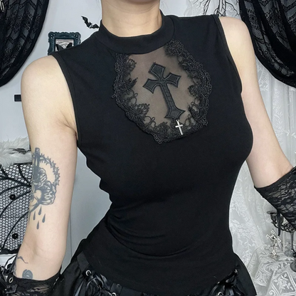 Goth Dark Summer Tank Top - Solid Basic Techwear Top for Women