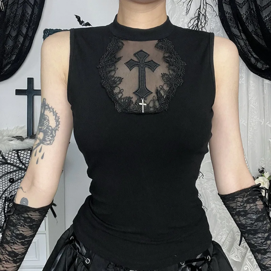 Goth Dark Summer Tank Top - Solid Basic Techwear Top for Women