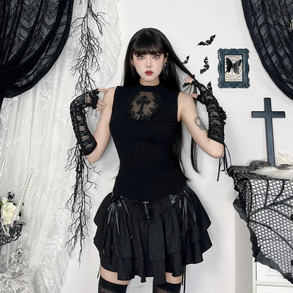 Goth Dark Summer Tank Top - Solid Basic Techwear Top for Women