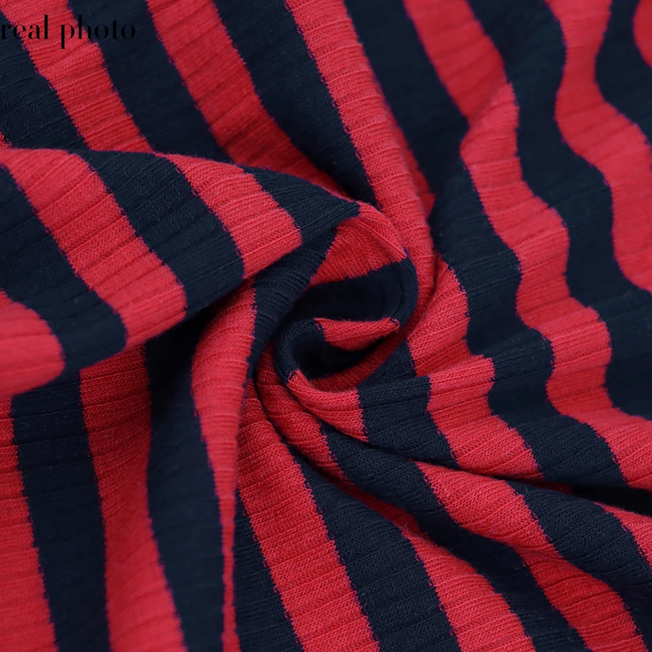 Grunge Striped Mall Gothic T-Shirt  Punk E-Girl Aesthetic Bodycon Top