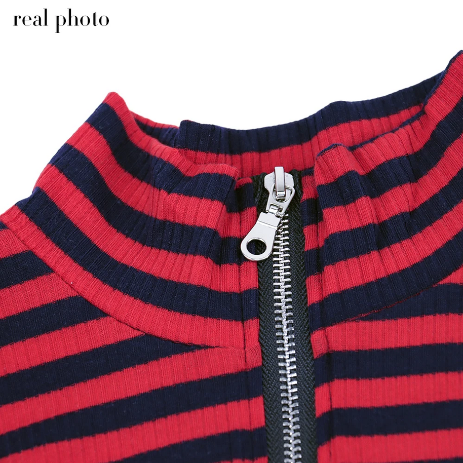 Grunge Striped Mall Gothic T-Shirt  Punk E-Girl Aesthetic Bodycon Top