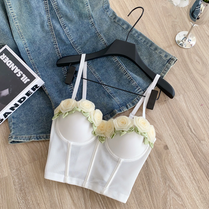 3D Floral Strapless Y2K Corset Top Trendy Flower Detail Bustier for Women
