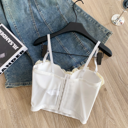 3D Floral Strapless Y2K Corset Top Trendy Flower Detail Bustier for Women