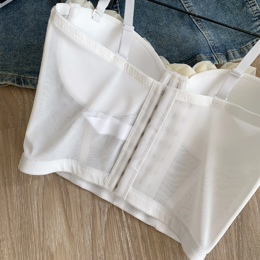 3D Floral Strapless Y2K Corset Top Trendy Flower Detail Bustier for Women