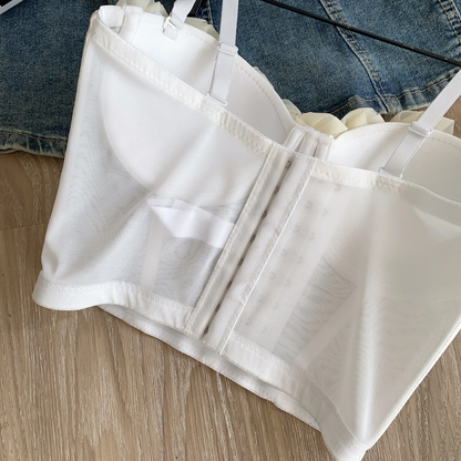 3D Floral Strapless Y2K Corset Top Trendy Flower Detail Bustier for Women