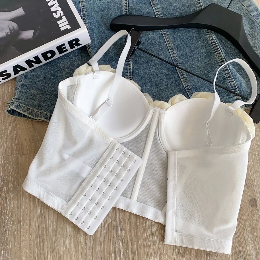 3D Floral Strapless Y2K Corset Top Trendy Flower Detail Bustier for Women