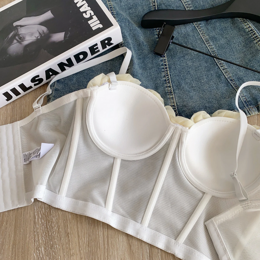 3D Floral Strapless Y2K Corset Top Trendy Flower Detail Bustier for Women