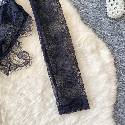 Lace Sheer Black Blouse  Sexy Streetwear Corset Top for Women