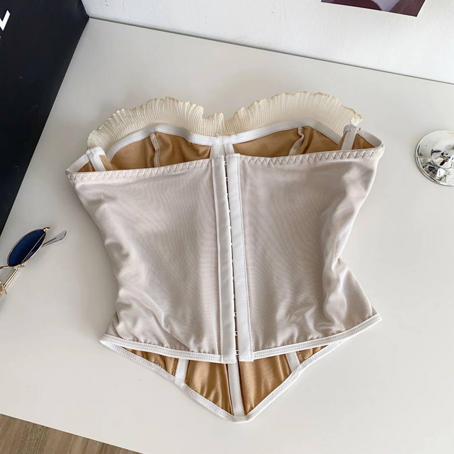 Strapless Embroidery Tank Top Ruffles Corset Bustier for Women