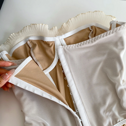 Strapless Embroidery Tank Top Ruffles Corset Bustier for Women
