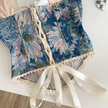 Retro Print Evening Camisole - Lace Spliced Slim Strap Top for Women