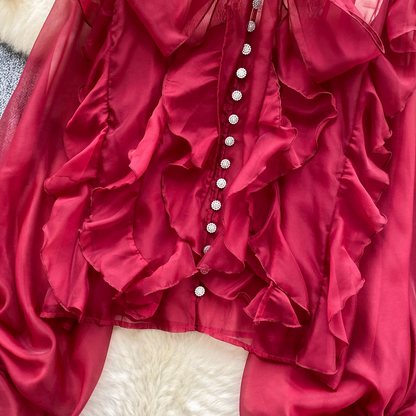 Mesh Puff Sleeve Blouse  Sheer French Vintage Casual Chic Top