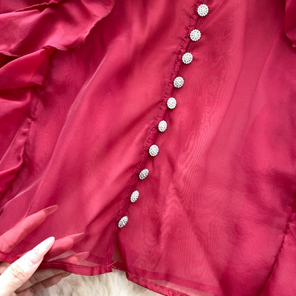 Mesh Puff Sleeve Blouse  Sheer French Vintage Casual Chic Top