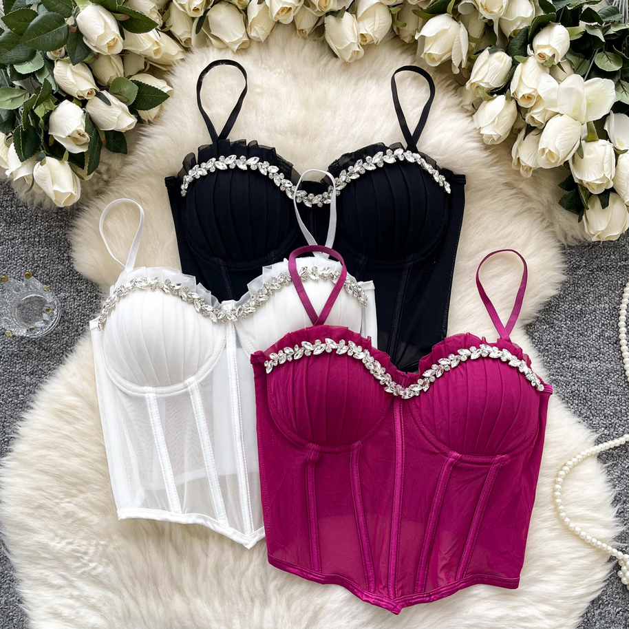 Strapless Diamonds Corset Top - Slim Fit Sparkle Bustier for Women