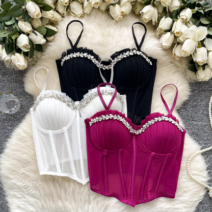 Strapless Diamonds Corset Top - Slim Fit Sparkle Bustier for Women