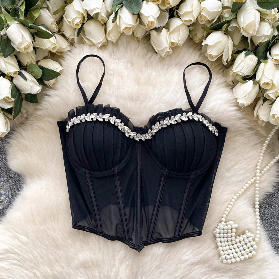 Strapless Diamonds Corset Top - Slim Fit Sparkle Bustier for Women