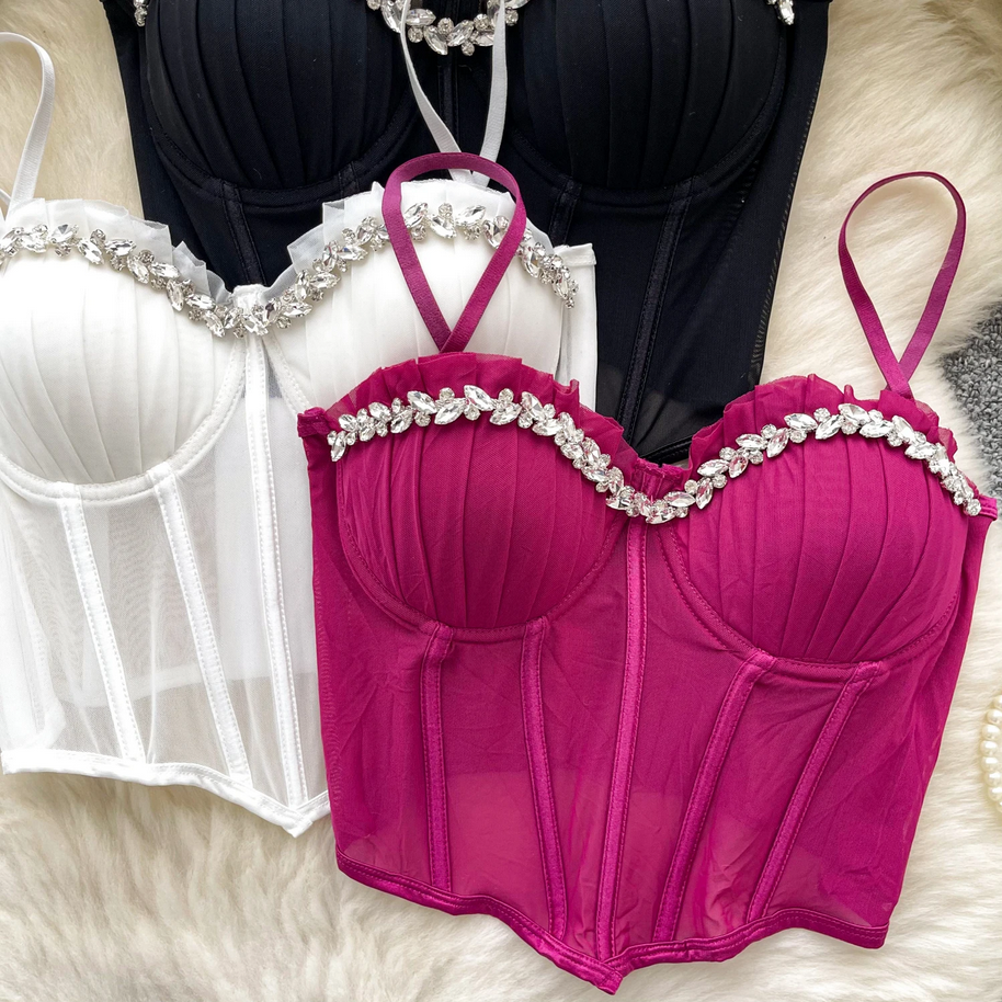 Strapless Diamonds Corset Top - Slim Fit Sparkle Bustier for Women