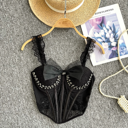Sexy Corset Sheath Top - Diamonds Mesh Splice Fashion Cami for Women