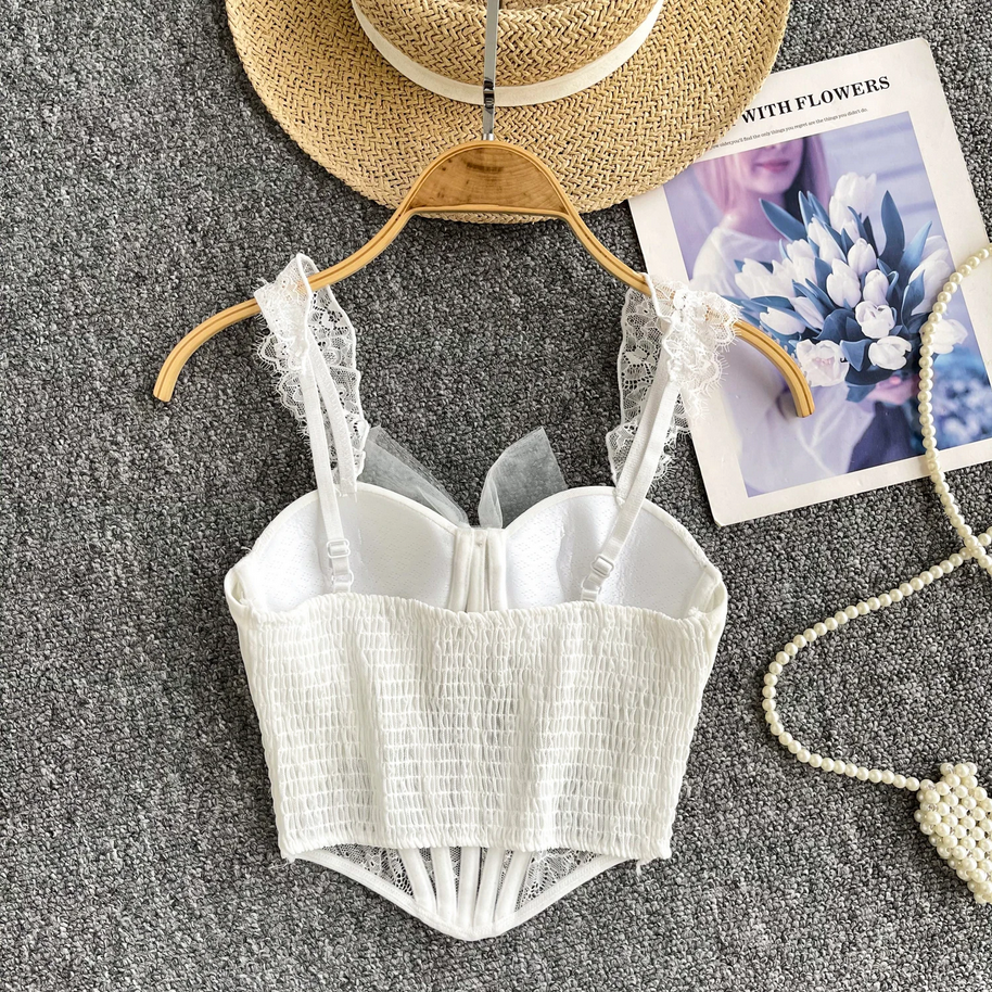 Sexy Corset Sheath Top - Diamonds Mesh Splice Fashion Cami for Women