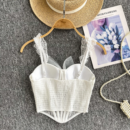 Sexy Corset Sheath Top - Diamonds Mesh Splice Fashion Cami for Women