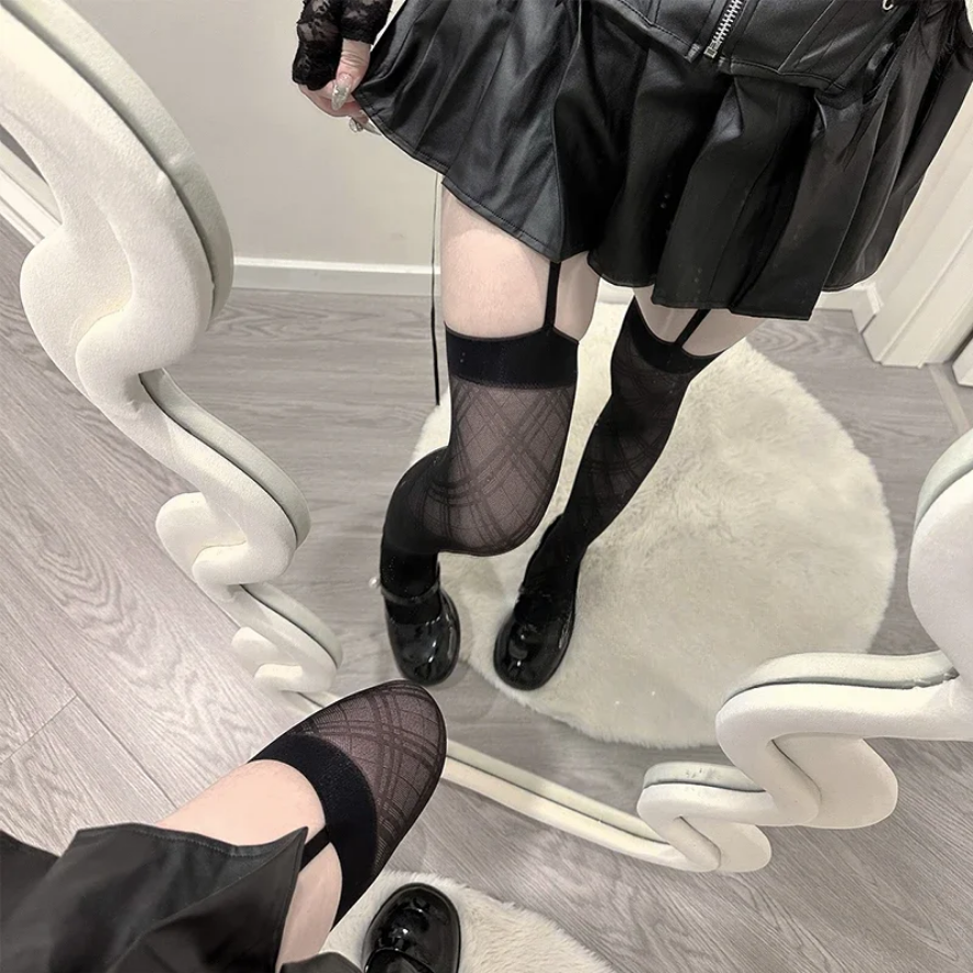 Lolita JK Rhombus Striped Suspender Stockings Sweet Sexy Thigh High Socks