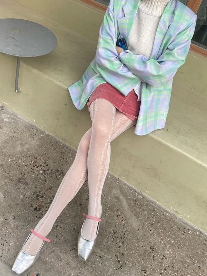 Lolita Lace Jacquard Pantyhose Side Hollow Heart Pattern Tights for Women