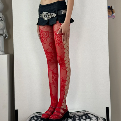 Sexy Hollow Out Jacquard Fishnet Tights - Floral Lace High Waist Pantyhose