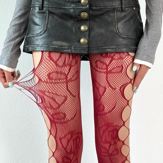 Sexy Hollow Out Jacquard Fishnet Tights - Floral Lace High Waist Pantyhose