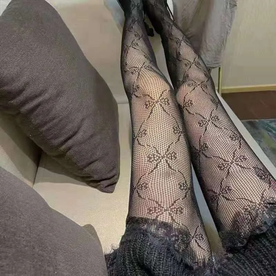 Bow Mesh Embroidery Tights Sexy Bowknot Fishnet Pantyhose for Women
